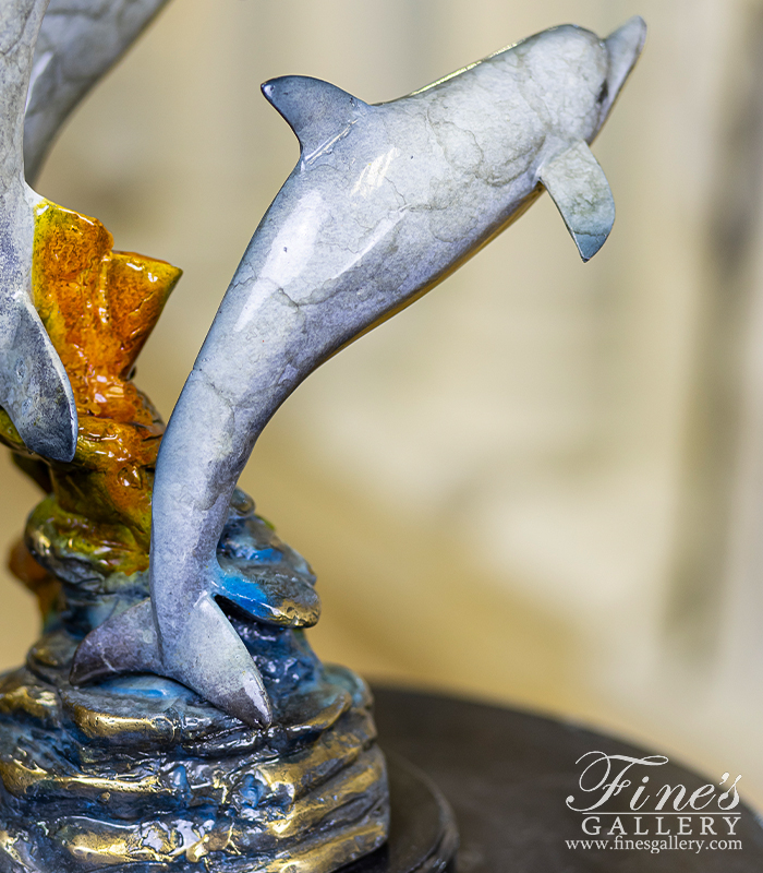 Bronze Statues  - Tropical Three Dolphins Bronze Tabletop Statue - BS-1698